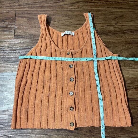 LOFT Ribbed Knit Button Front Sweater Tank Top Cotton Brown Women's Size Large - Picture 2 of 6